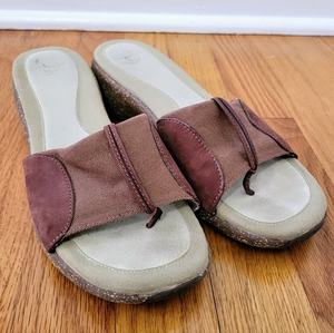 Merrell Sundial Thong Leather Wedge Sandal, Dark Spice Brown, Size 9, Resortwear
